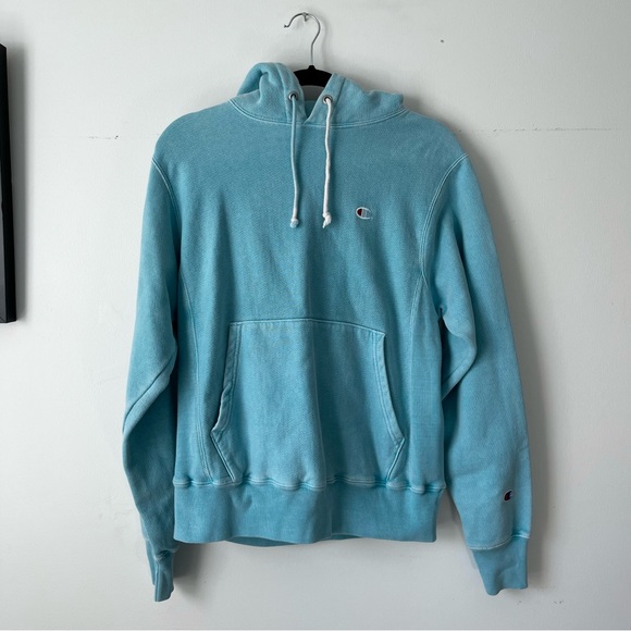 Champion Light Blue Reverse Weave Hoodie Sweatshirt - Picture 1 of 7